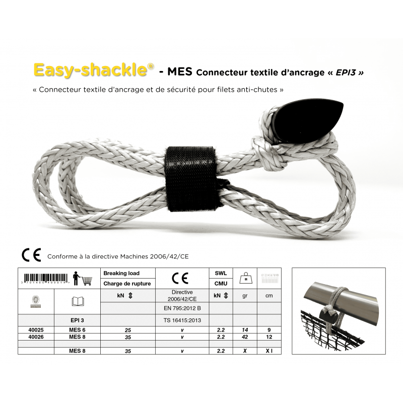 Dispositif d'ancrage textile, mousqueton EN795-B | Easy Snap-shackle®