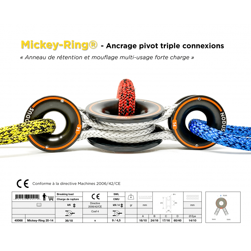 Ancrage pivot triple connexions Auto-orientable | Mickey-Ring® 3D