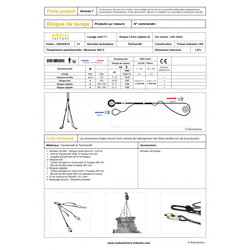Tripod-Adjust sling | Adjustable 3-strand lift | Nodus Factory