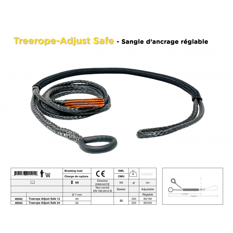 Longe d'Ancrage Mobile & Réglable | Treerope-Adjust Safe